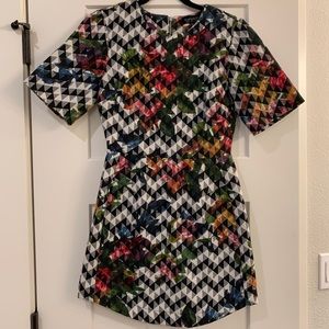 Topshop Geometric Print w/ Flowers Shift Dress